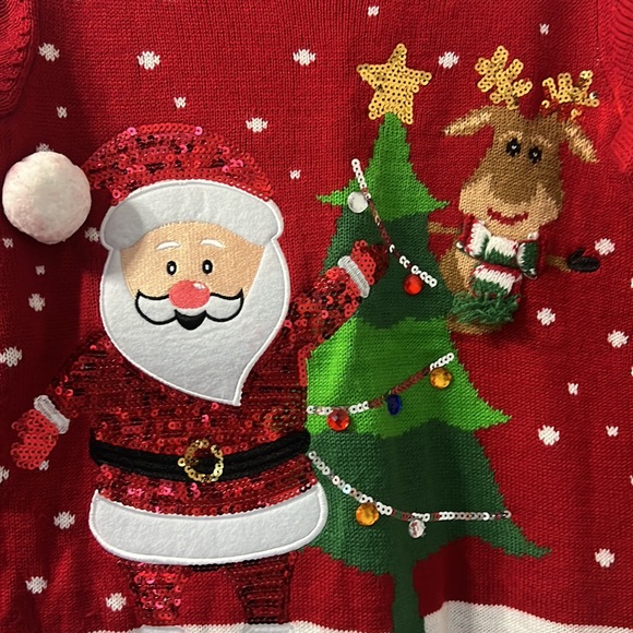 Christmas Women Warm Sequin Santa Claus & Reindeer Sweater - Picture 2 of 7